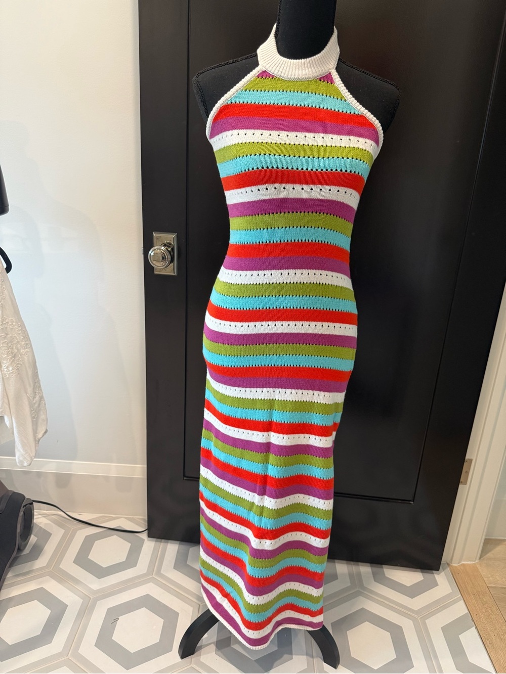Striped Knit Halter Maxi Dress in Multicolor